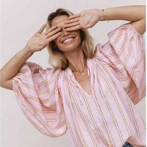 NWOT Daughters of India Pink sorbet Striped Blouse